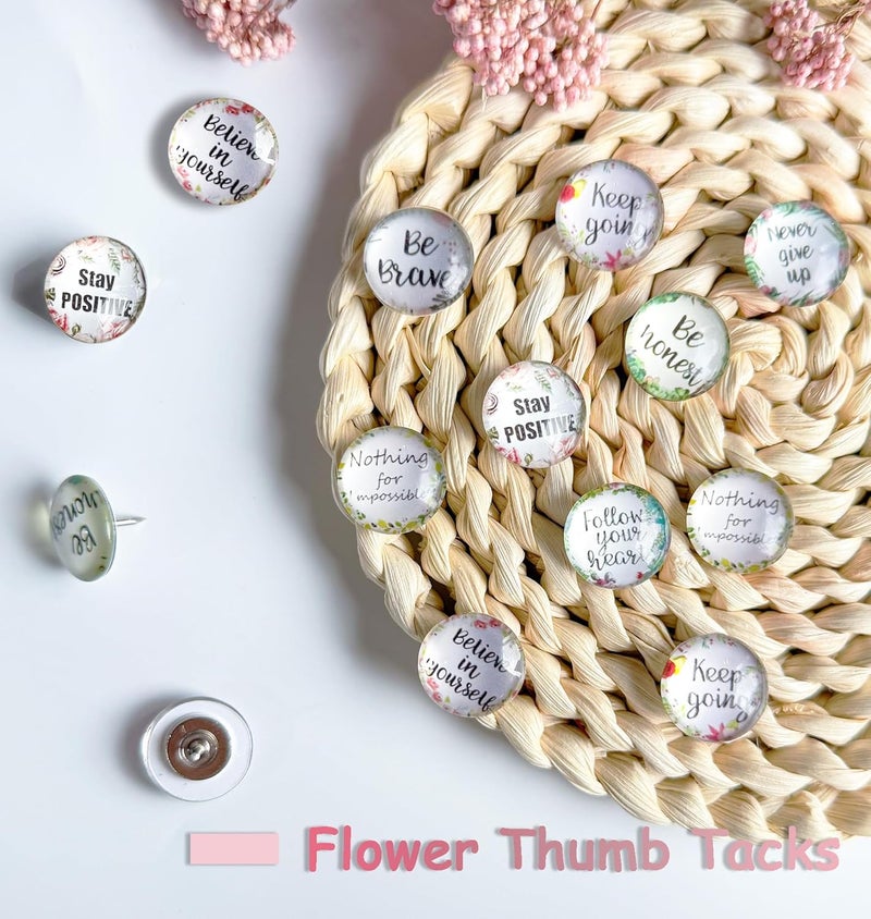 Tandarui Push Pins,Thumb Tacks,Decorative Push Pins,Cute Thumb Tacks and Pushpins for Bulletin Board, Pin Board for Cork Board,Office Decor,or Home Décor (Floral-Motivational) - Image 2
